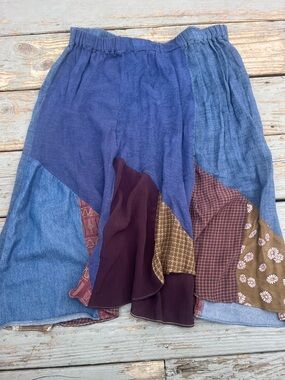 Vintage Donna Jessica Patchwork Circle Skirt in Indigo Blue & Plum size L